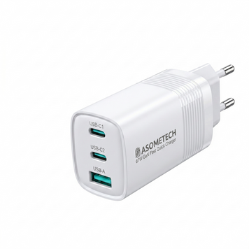 Мережевий зарядний пристрій Asometech GaN 67W (2xType-C, 1xUSB-A) kd72404 фото