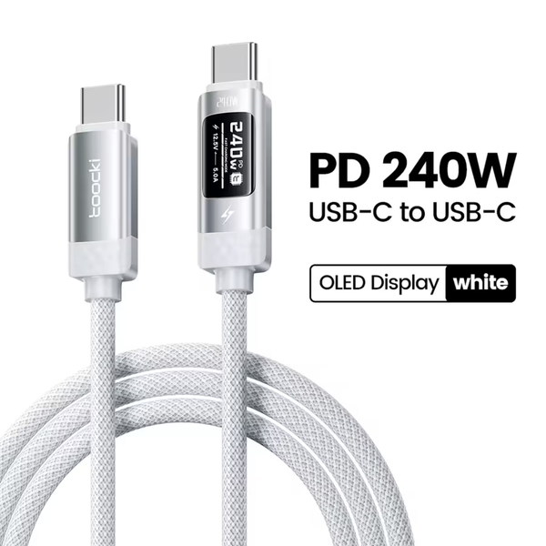 Кабель Toocki X111 Type-C to Type-C 240W з OLED-дисплеєм, 2м, Білий kd72503 фото